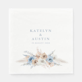 boho pampas dusty blue wedding napkins