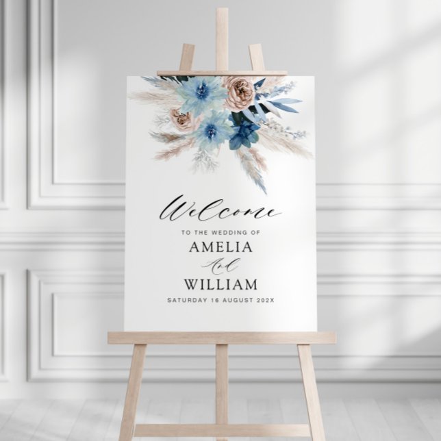 boho pampas dusty blue wedding sign (Creator Uploaded)
