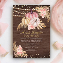 Boho Pampas Dusty Pink Pumpkin Wood Baby Shower Invitation