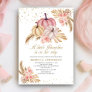 Boho Pampas Dusty Pink Roses Pumpkin Baby Shower Invitation