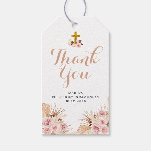 Boho Pampas First Holy Communion Thank You Tag