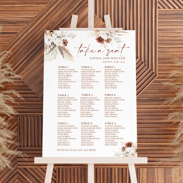 Boho Pampas Floral 9 Tables Seating Chart Sign (Creator Uploaded)