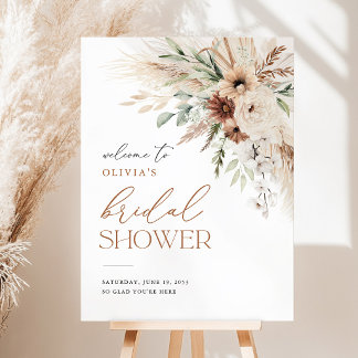 Boho Pampas Floral Bridal Shower Welcome Sign
