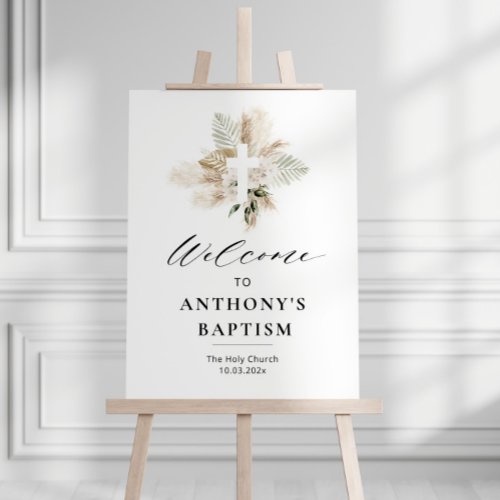 boho pampas floral greenery baptism welcome sign