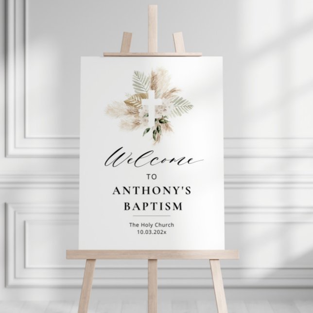 boho pampas floral greenery baptism welcome sign (Creator Uploaded)