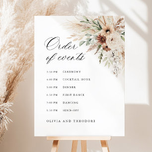 Boho Pampas Floral Order of Events Wedding Sign