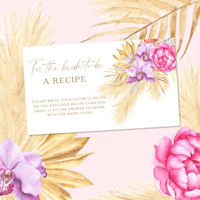 Boho Pampas Floral Recipe for the bride to be Enclosure Card (Creator Uploaded)