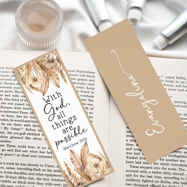 Boho Pampas Floral Religious Bible Verse Custom Bookmarks (Creator Uploaded)