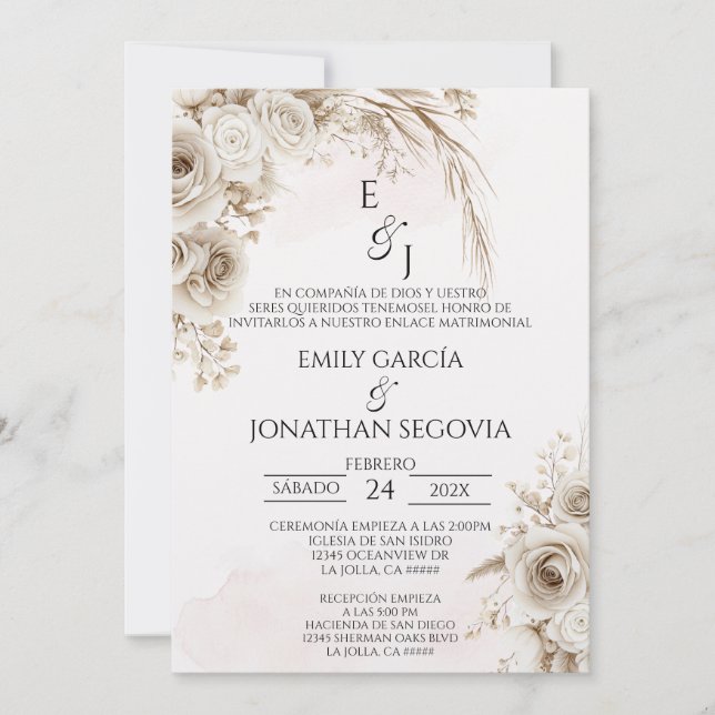 Boho pampas floral Spanish wedding  Invitation (Front)