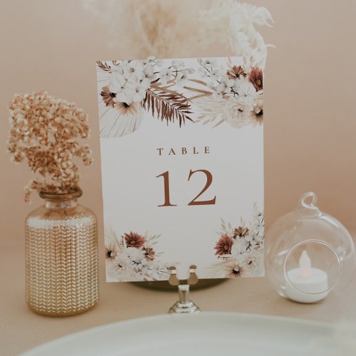 Boho Pampas Floral Table Number