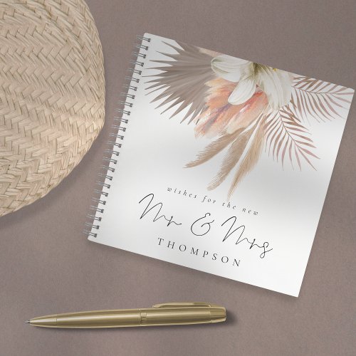 Boho Pampas Florals Script Mr Mrs Guest Book