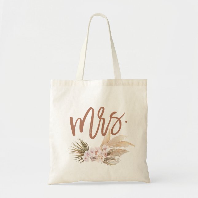 Boho Pampas Florl Mrs. Tote Bag (Front)