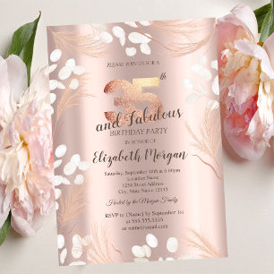 Boho Pampas Flowers Rose Gold 35th Birthday Invitation