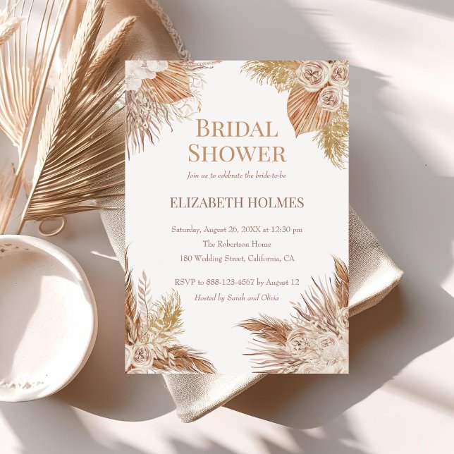 Boho Pampas Garden Bridal Shower Invitation (Boho Pampas Garden Bridal Shower Invitation on a neutral boho table.)