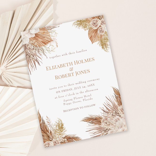 Boho Pampas Garden Wedding Invitation (Boho Pampas Garden wedding invitation on dusty rose background)