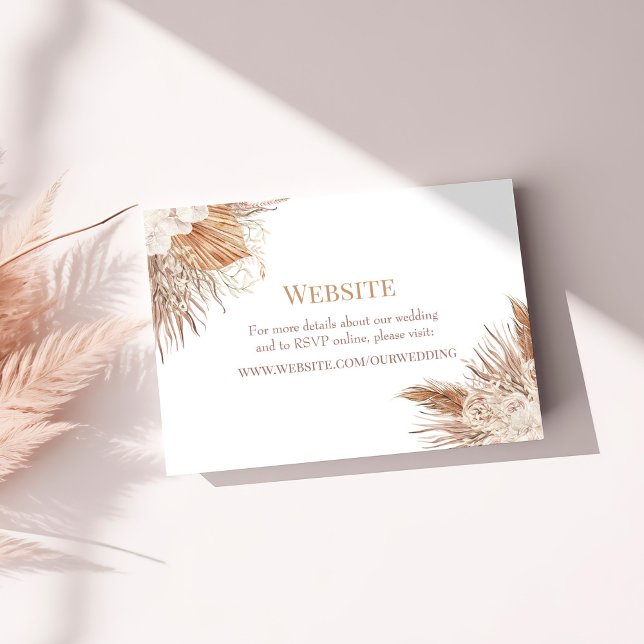 Boho Pampas Garden Wedding Website Eclosure Card (Boho Pampas Garden Wedding Website Eclosure Card on a sunny table.)