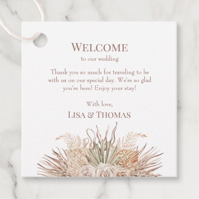 Boho Pampas Garden Wedding Welcome Gift Tag (Front)