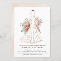 Boho Pampas Glitter Wedding Dress Bridal Shower Invitation