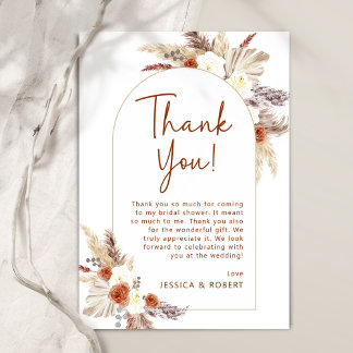 Boho Pampas Gras Terracotta Bridal Shower Thank You Card