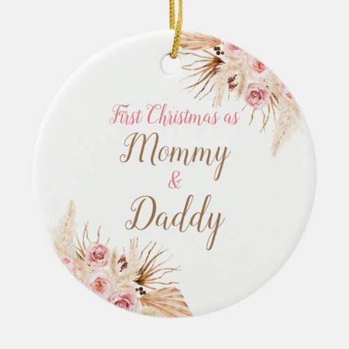 Boho Pampas Grass 1st Christmas Personalized Ceramic Ornament