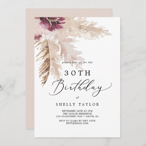 Boho Pampas Grass 30th Birthday