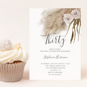 Boho Pampas Grass Adult 30th Birthday Party Invitation