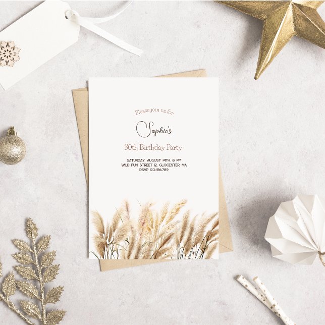 Boho pampas grass adult Birthday invitation (Creator Uploaded)