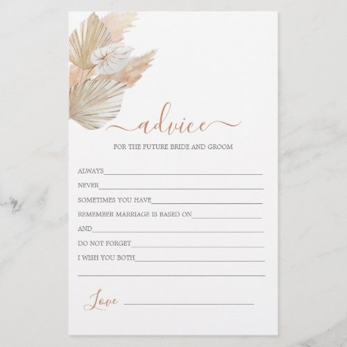 Boho Pampas Grass Advice for the Bride card