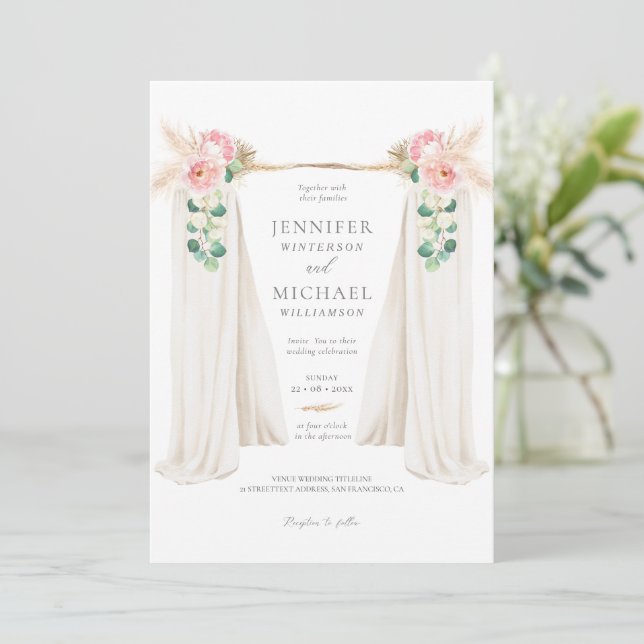 Boho  Pampas Grass And  Greenery Arch Wedding Invi Invitation (Standing Front)