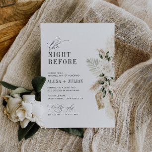 Boho pampas grass and greenery wedding invitation