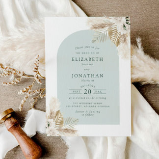boho pampas grass and greenery wedding invitation