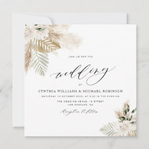 boho pampas grass and greenery wedding invitation