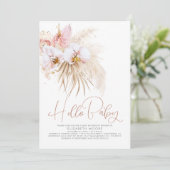 Boho Pampas Grass and Tropical Flowers Baby Shower Invitation (Standing Front)