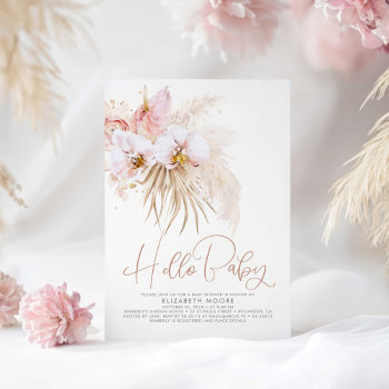 Boho Pampas Grass And Tropical Flowers Baby Shower Invitation by lovelywow at Zazzle