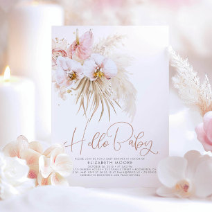 Boho Pampas Grass and Tropical Flowers Baby Shower Invitation