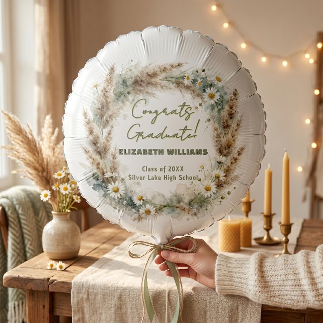 Boho Pampas Grass and White Daisy Graduation Balloon (Creator Uploaded)