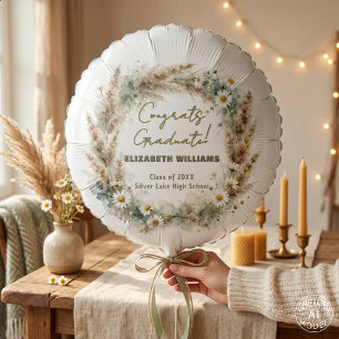 Boho Pampas Grass and White Daisy Graduation Balloon