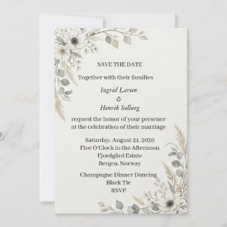 Boho Pampas Grass Anemone Save the Date Invitation