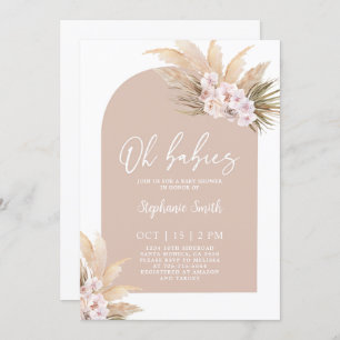 Boho Pampas Grass Arch Baby Shower Twin Girls Invitation