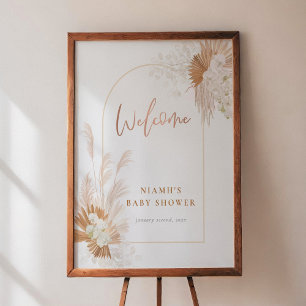 Boho Pampas Grass Arch Baby Shower Welcome Sign