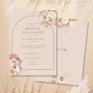 Boho Pampas Grass Arch Bridal Tea Party Invitation