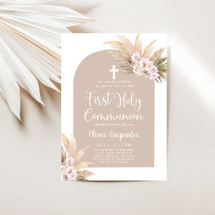 Boho Pampas Grass Arch First Holy Communion Invitation