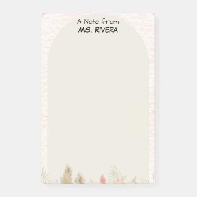 Boho Pampas Grass Arch Personalized Teacher Notepa Post-it Notes (Front)