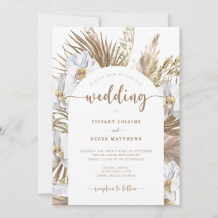 Boho Pampas Grass Arch Photo Wedding Invitation