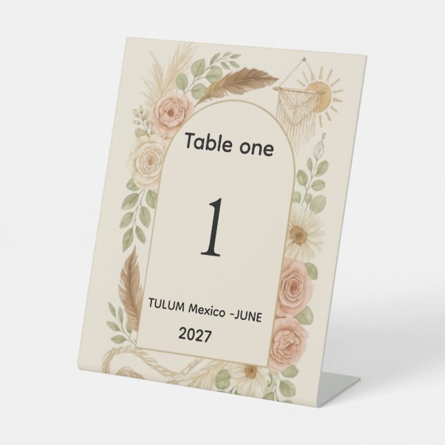 Boho Pampas Grass Arch Table Number Pedestal Sign  (Front)