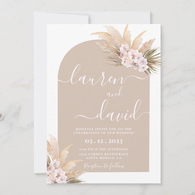 Boho Pampas Grass Arch Wedding Invitation (Front)