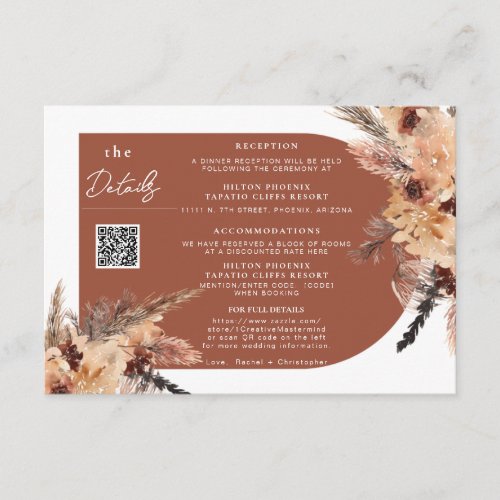 Boho Pampas Grass Arch Wedding QR Code Details Enclosure Card