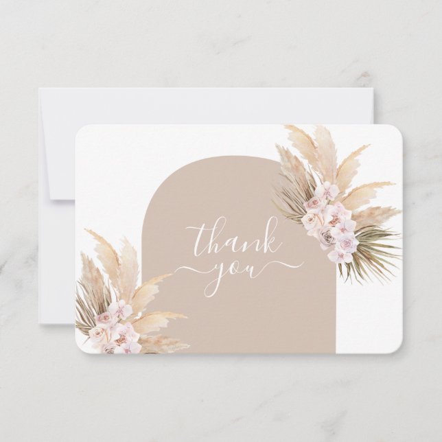 Boho Pampas Grass Arch wedding thank you card (Front)