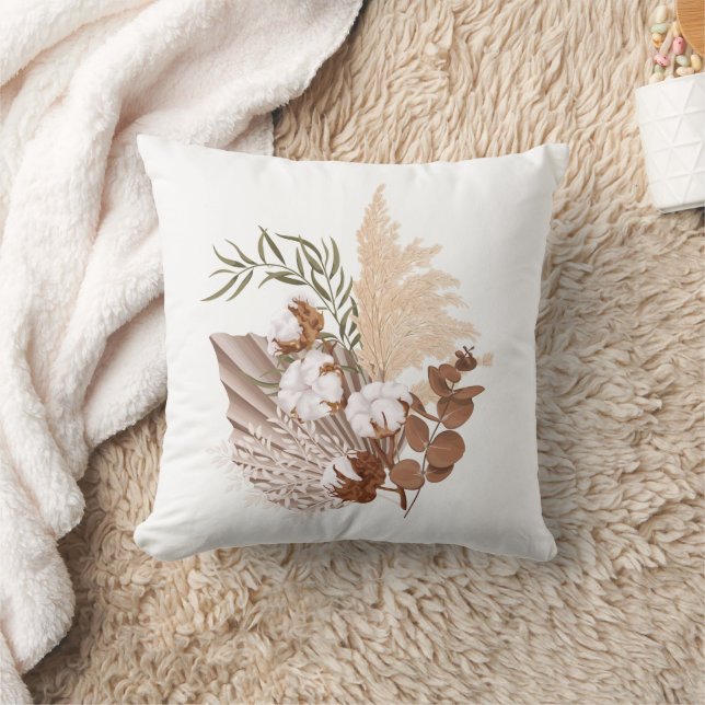 Boho Pampas Grass Autumn Fall Throw Pillow (Blanket)
