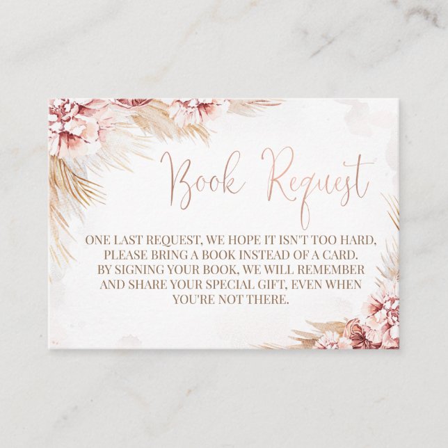 Boho Pampas Grass Baby Shower Book Request Insert (Front)